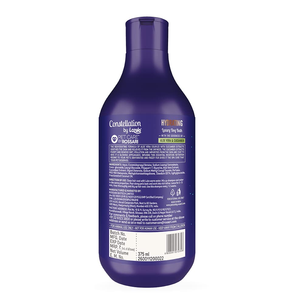 Constellation By Lozalo Hydrating Dog Shampoo, 375 ml, pH Balanced, Sulphate & Paraben Free Shampoo for Dog Breeds, with Aloe Vera & Cucumber Extract.