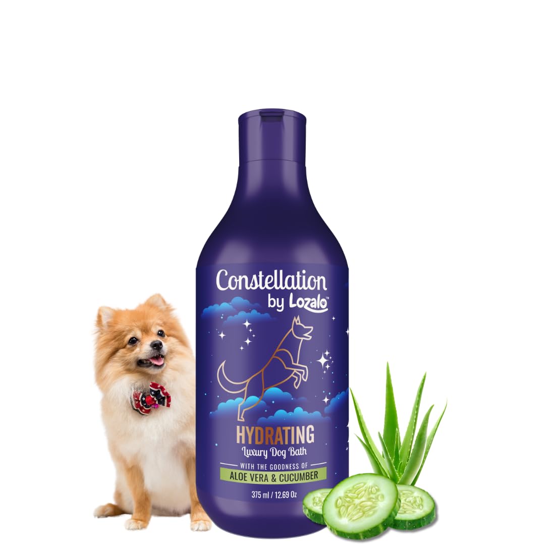 Constellation By Lozalo Hydrating Dog Shampoo, 375 ml, pH Balanced, Sulphate & Paraben Free Shampoo for Dog Breeds, with Aloe Vera & Cucumber Extract.