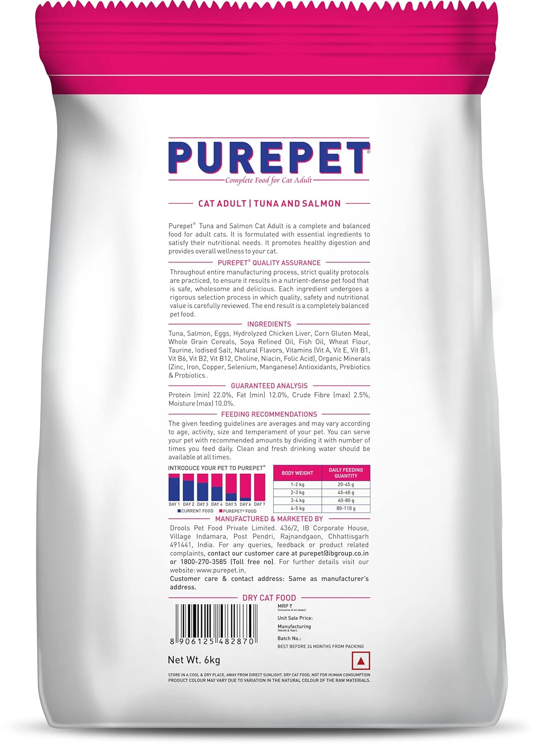 Purepet Adult Dry Cat Food Tuna and Salmon Flavour, 6 kg Pack