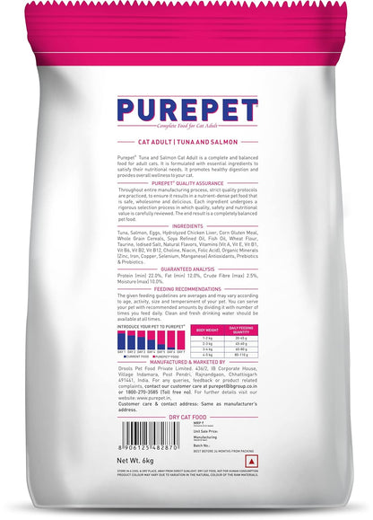 Purepet Adult Dry Cat Food Tuna and Salmon Flavour, 6 kg Pack